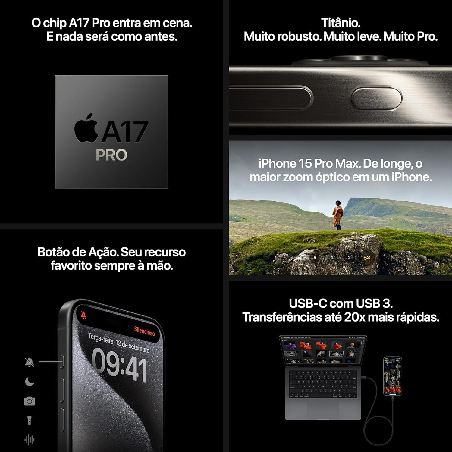 Apple iPhone 15 Pro Max (256 GB) — Titânio preto (Somente chip virtual) - Lacrado c garantia de 1 ano pela Apple