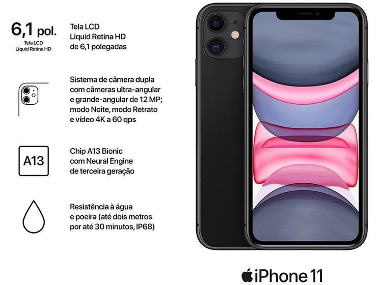 Iphone 11 64GB - Linha iPhone lacrado com garantia de 1 ano pela Apple