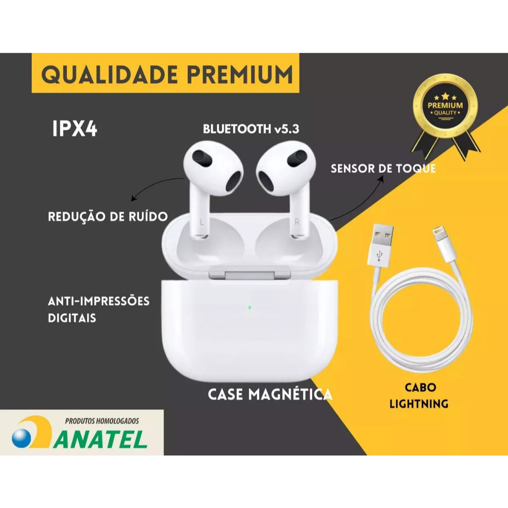 Fone de Ouvido Bluetooth  Airpods Gold Sem Fio 3°geração Premium FN-BA10 Anatel